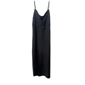 Becool Black Cowl Neck Satin Midi Slip Dress Small Sleeveless